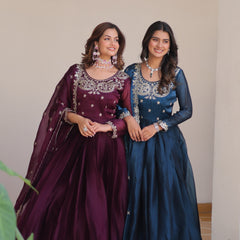 Silk Embroidered Anarkali Set with Dupatta