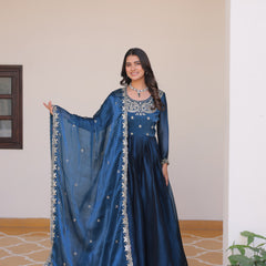 Silk Embroidered Anarkali Set with Dupatta