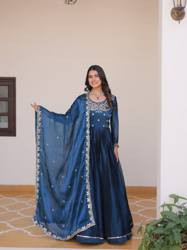 Silk Embroidered Anarkali Set with Dupatta