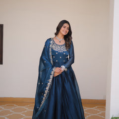 Silk Embroidered Anarkali Set with Dupatta