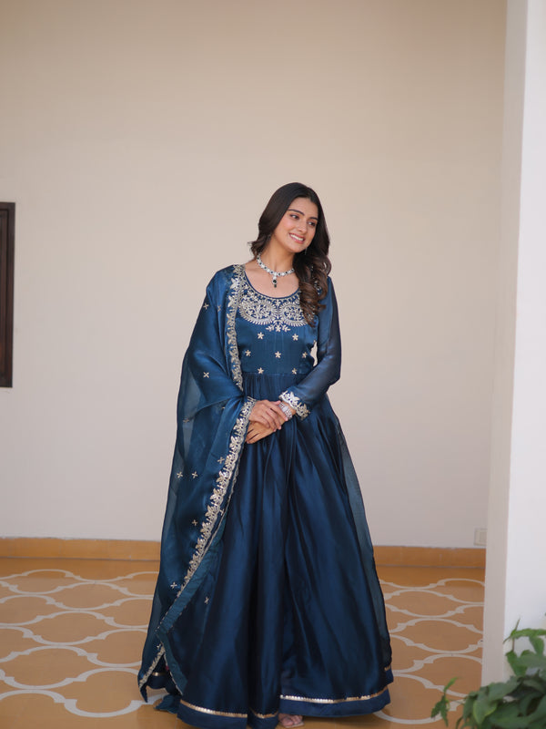 Silk Embroidered Anarkali Set with Dupatta