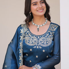 Silk Embroidered Anarkali Set with Dupatta