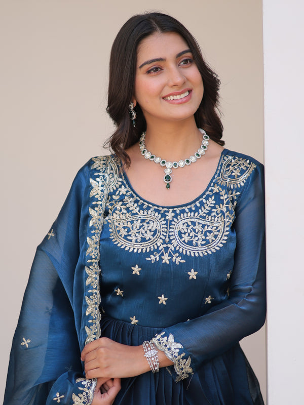 Silk Embroidered Anarkali Set with Dupatta