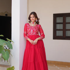 Thread Embroidered Georgette Lehenga