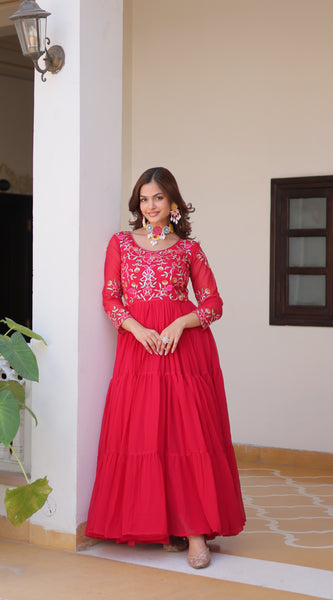 Thread Embroidered Georgette Lehenga