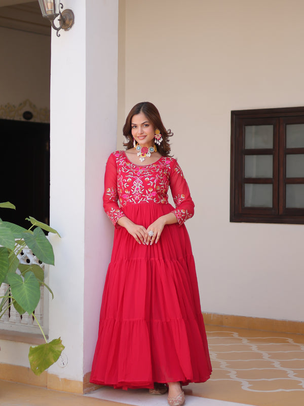 Thread Embroidered Georgette Lehenga