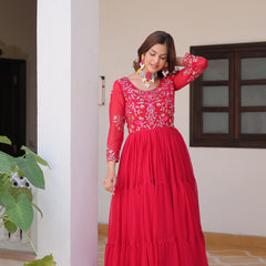 Thread Embroidered Georgette Lehenga