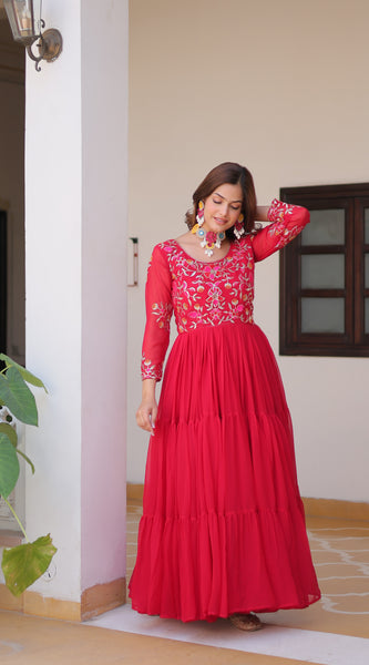 Thread Embroidered Georgette Lehenga