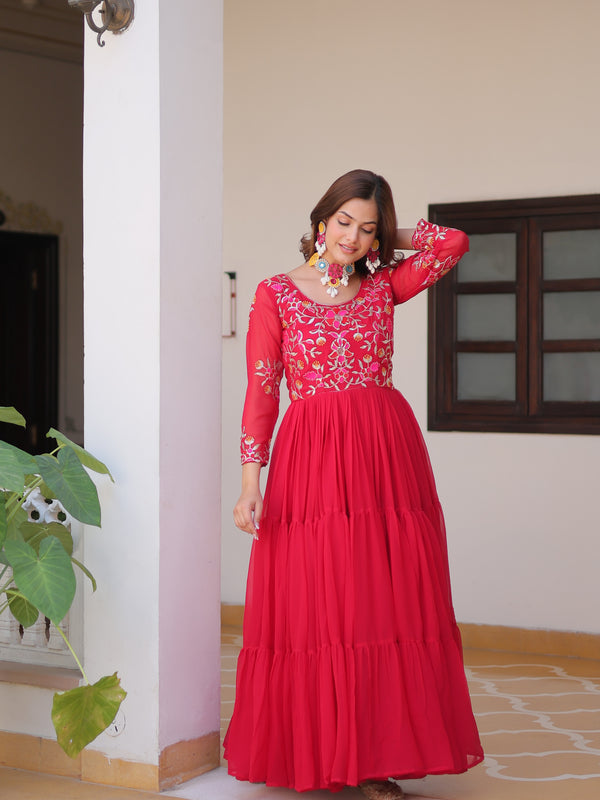 Thread Embroidered Georgette Lehenga