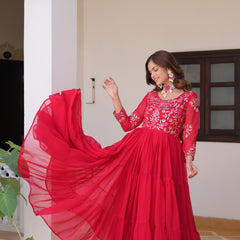 Thread Embroidered Georgette Lehenga