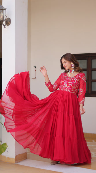 Thread Embroidered Georgette Lehenga