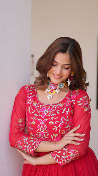 Thread Embroidered Georgette Lehenga
