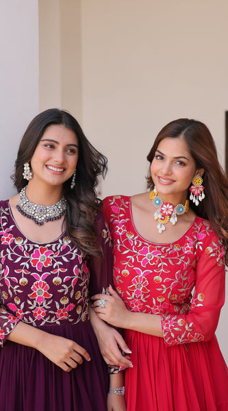 Thread Embroidered Georgette Lehenga