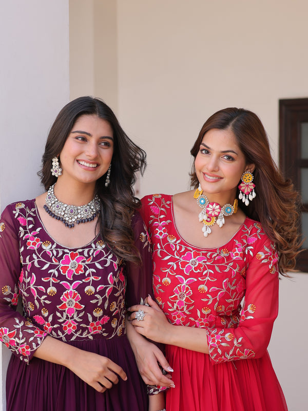 Thread Embroidered Georgette Lehenga