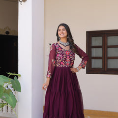 Thread Embroidered Georgette Lehenga