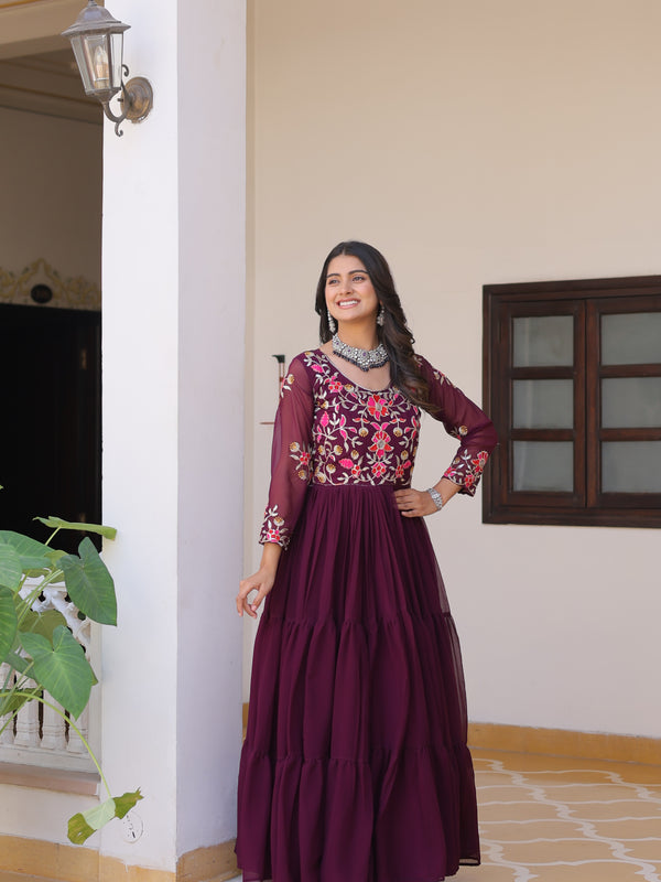Thread Embroidered Georgette Lehenga