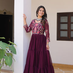 Thread Embroidered Georgette Lehenga