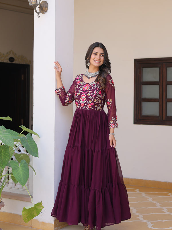 Thread Embroidered Georgette Lehenga