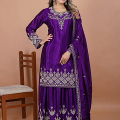 Embroidered Chinon Sharara Set
