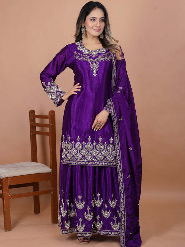 Embroidered Chinon Sharara Set