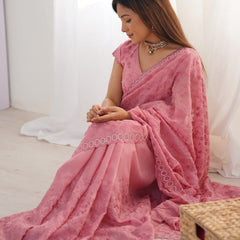 Peach Colour Pure Silky Crush Fabric Saree
