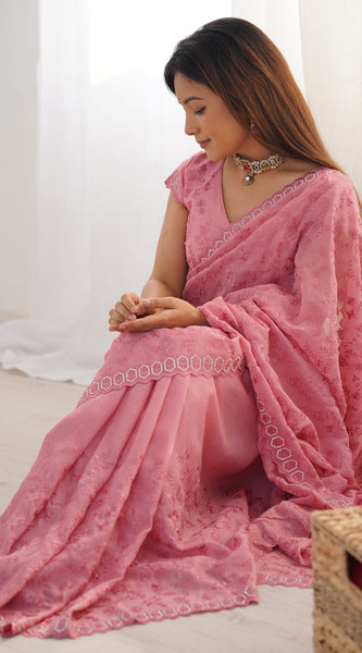 Peach Colour Pure Silky Crush Fabric Saree