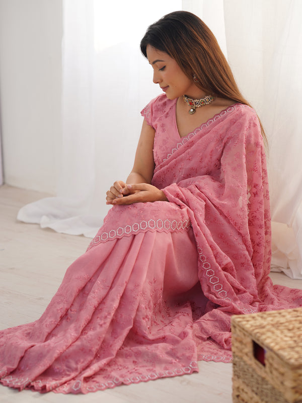 Peach Colour Pure Silky Crush Fabric Saree
