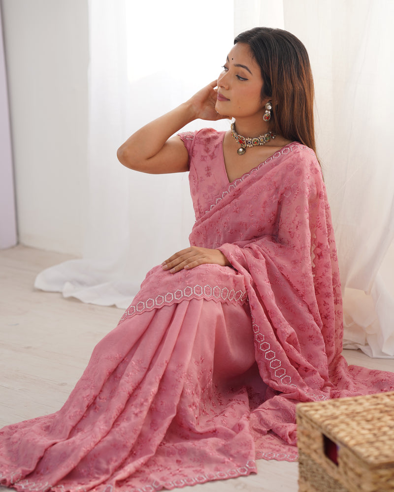 Peach Colour Pure Silky Crush Fabric Saree