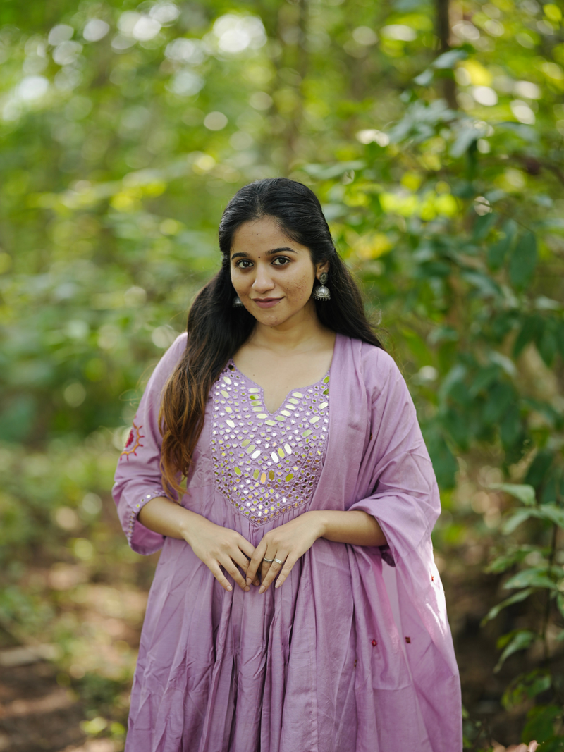 Chanderi Silk Suit Set With Real Mirror Style