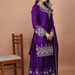 Embroidered Chinon Sharara Set