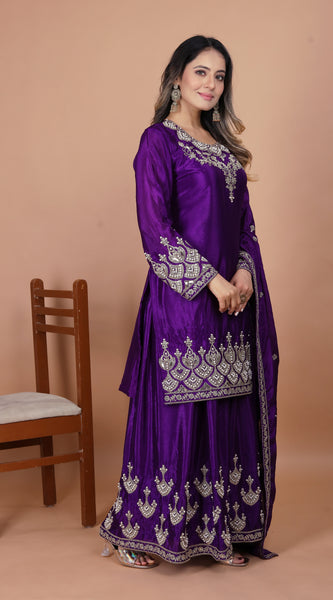 Embroidered Chinon Sharara Set