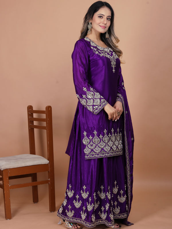 Embroidered Chinon Sharara Set