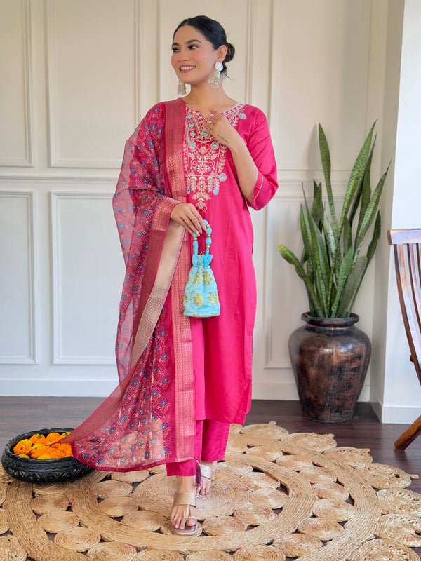 Embroidered Chanderi Straight Dresses