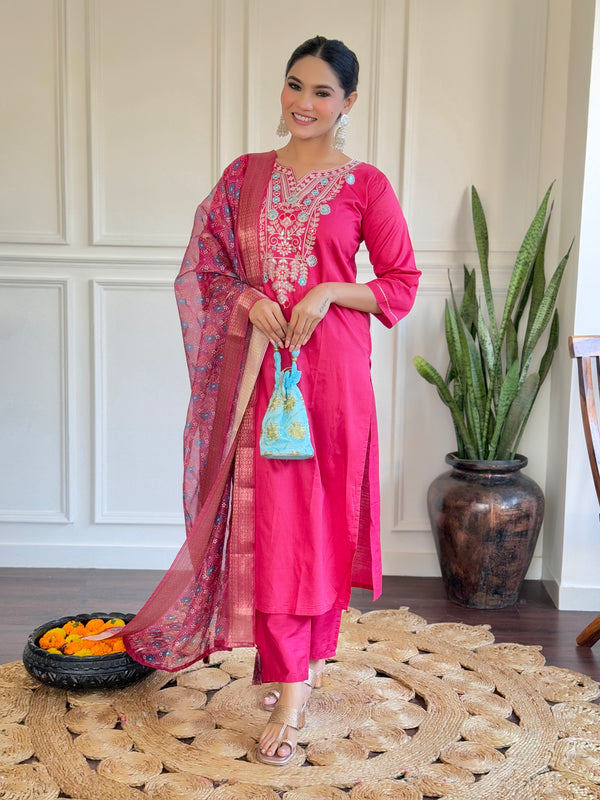 Embroidered Chanderi Straight Dresses