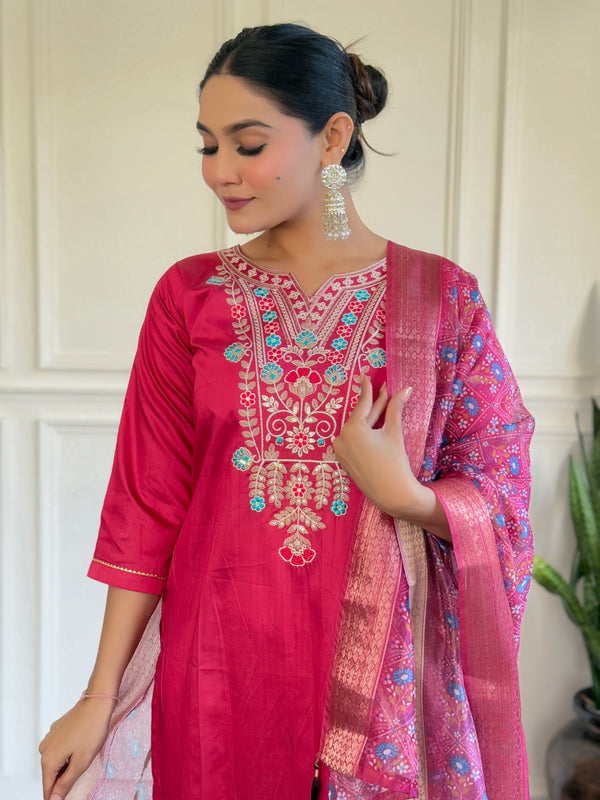 Embroidered Chanderi Straight Dresses