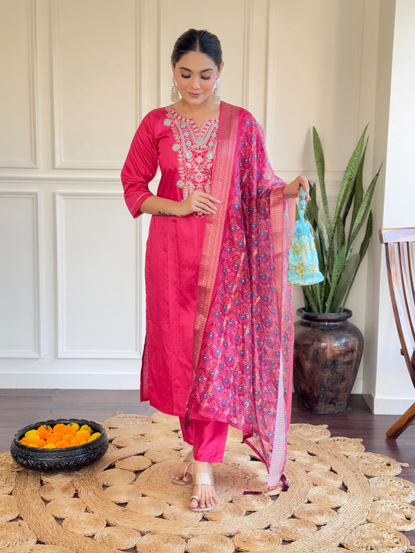 Embroidered Chanderi Straight Dresses