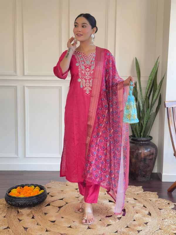 Embroidered Chanderi Straight Dresses