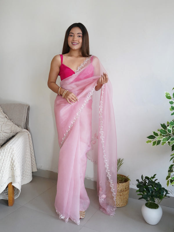 Heavy Organza Saree With Cut out Border