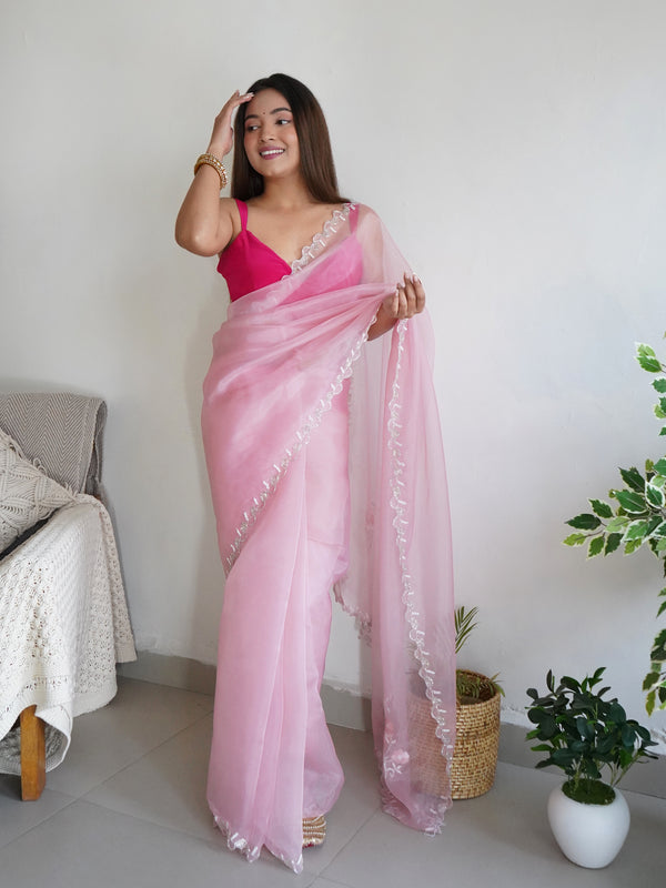 Heavy Organza Saree With Cut out Border