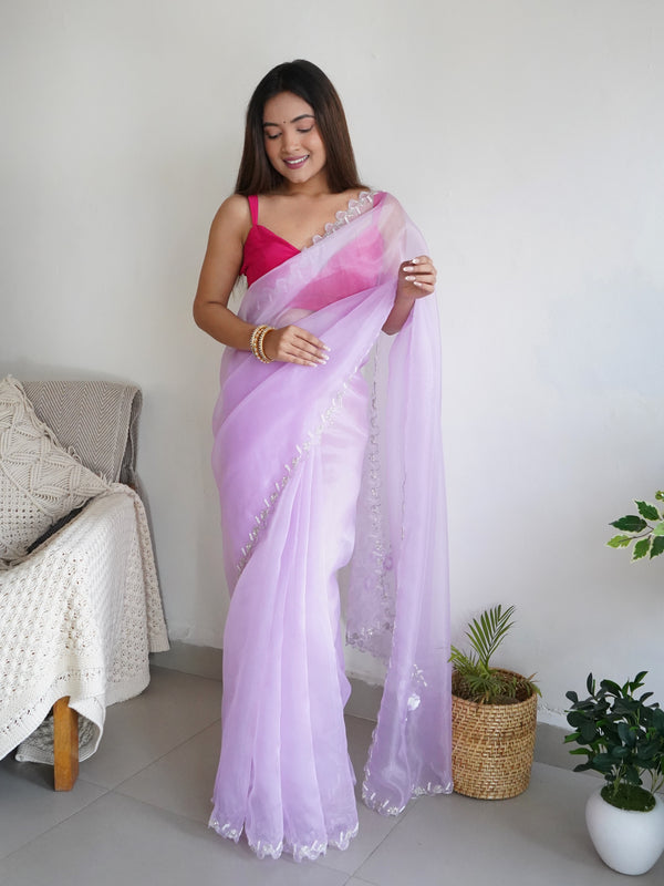 Heavy Organza Saree With Cut out Border