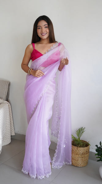 Heavy Organza Saree With Cut out Border