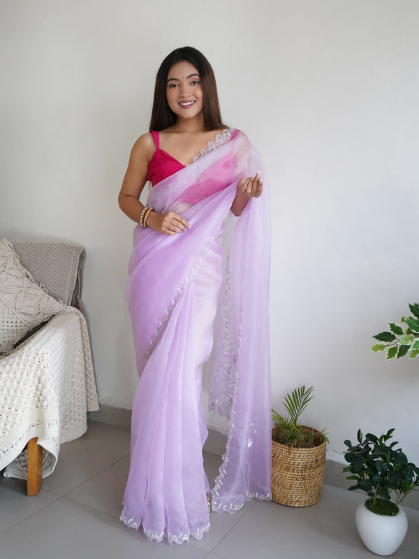 Heavy Organza Saree With Cut out Border