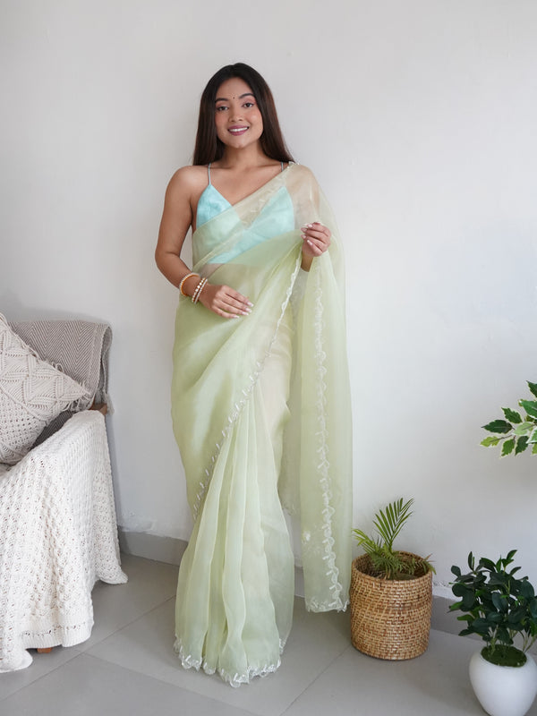Heavy Organza Saree With Cut out Border