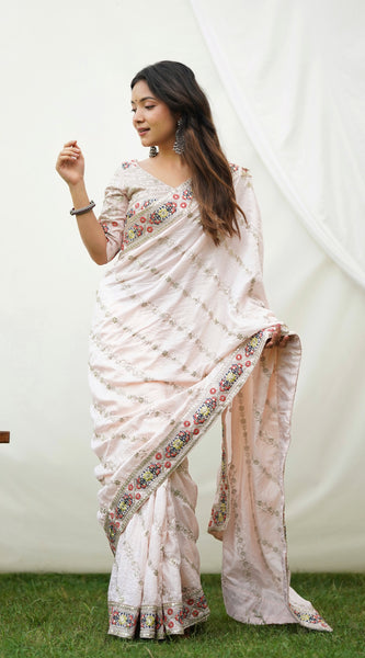 Floral Embroidered Pure Handloom  Saree