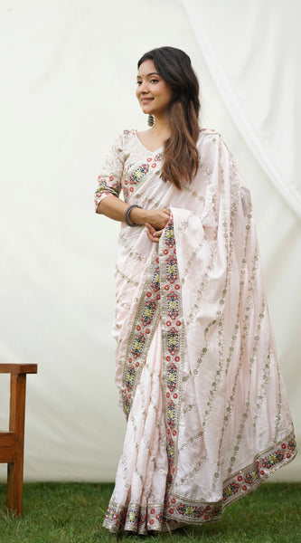 Floral Embroidered Pure Handloom  Saree
