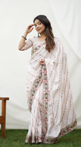 Floral Embroidered Pure Handloom  Saree