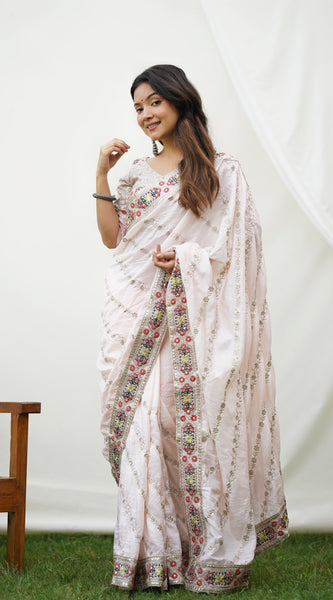 Floral Embroidered Pure Handloom  Saree