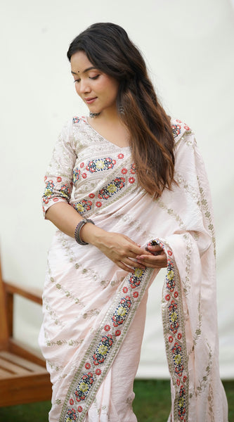 Floral Embroidered Pure Handloom  Saree