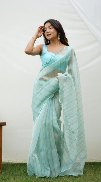 Full Detailing Work With Fancy Cutout Border Organza Saree