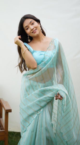 Full Detailing Work With Fancy Cutout Border Organza Saree